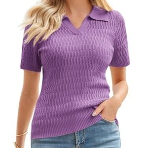 Grace Karin Lavender Knit Top WOMEN SHORT SLEEVES, MINIMALIST, WOMEN SIZE L